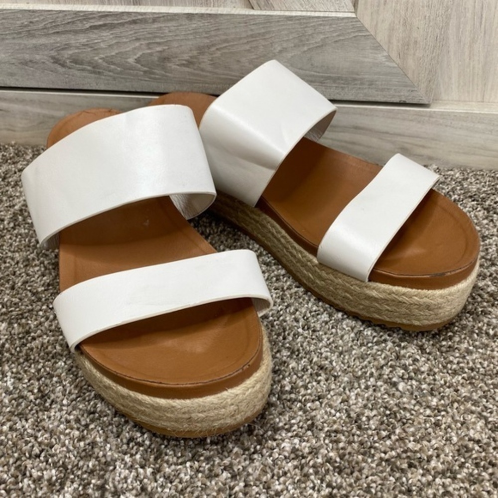 X2B Aiden Espadrille Double-Band Slide-On Platform Sandal Faux Leather White 8.5